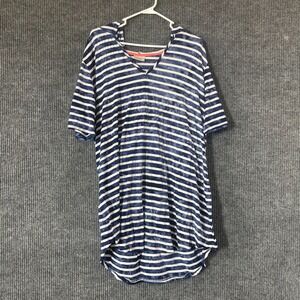 Anitbes Blank Dress Womens L Blue Striped Hooded V Neck Shirt Oversized Beach